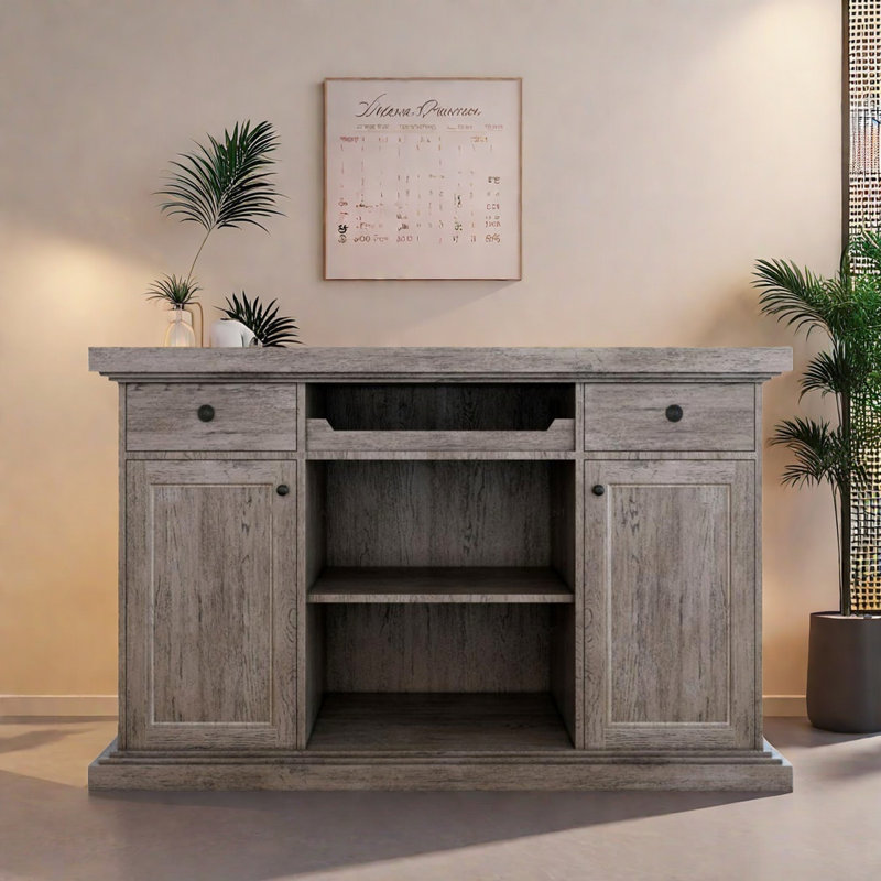 62.2" Grey Rectangular Solid Wood Reception Desk, 37.4" H x 50.39" W x 21.65" D