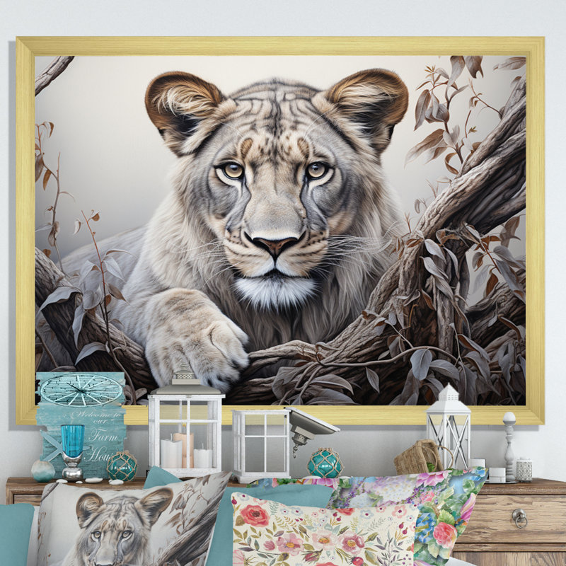«Afrique Lioness Power II», reproduction sur toile, H 34 po x l 44 po x P 1,5 po, Cadre doré simple