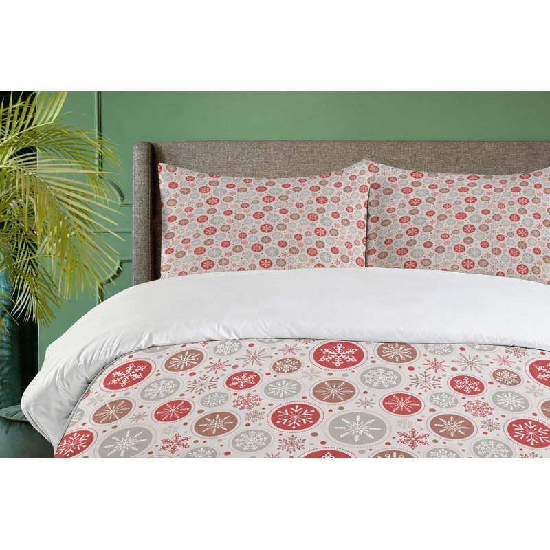 King Ruby and Pale Grey Microfiber Christmas Duvet Cover Set