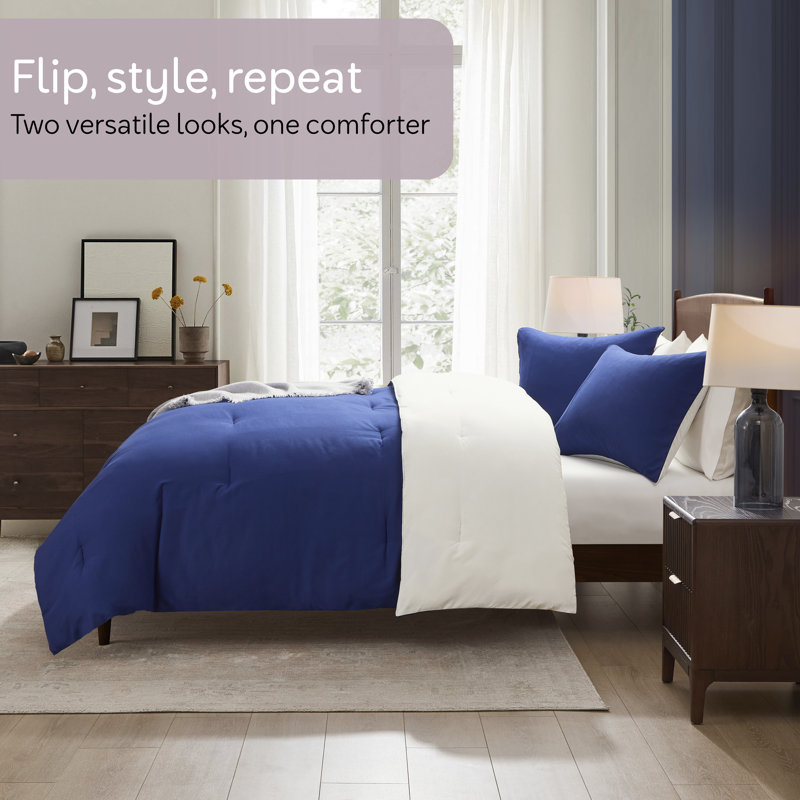 Ultra Soft Modern Reversible 3 Piece Comforter Set, King Comforter + 2 King Shams, Blue Gray/Warm Beige