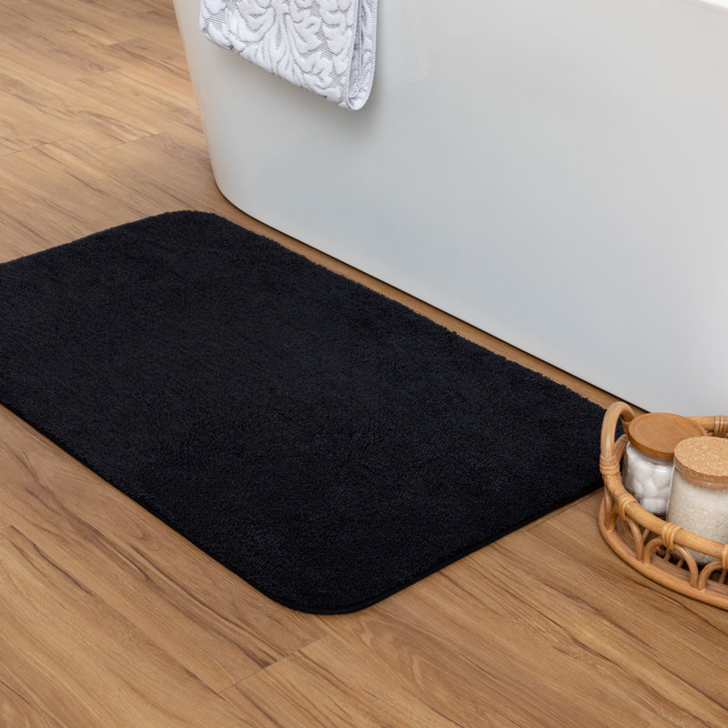 Mccluney Soft Nylon Machine Washable Non- Slip Bath Rug/Mat, Black, 24" W x 40" L