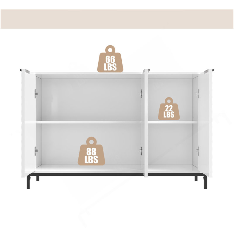 Buffet moderne à 3 portes ultrabrillant avec buffet thermolaqué, Blanc