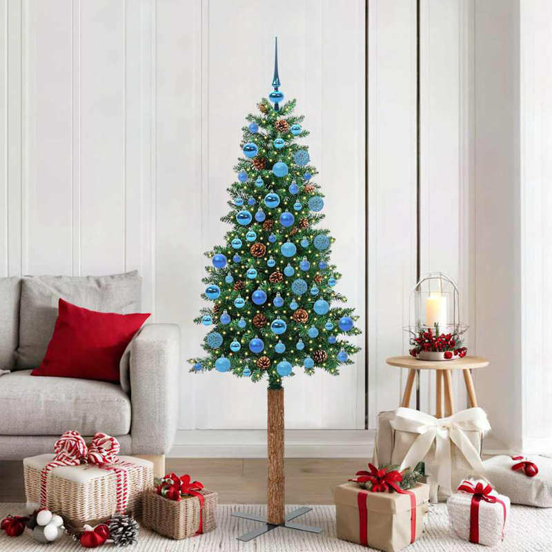 Slim Christmas Tree 180 cm PVC and Solid Pine wood, Green