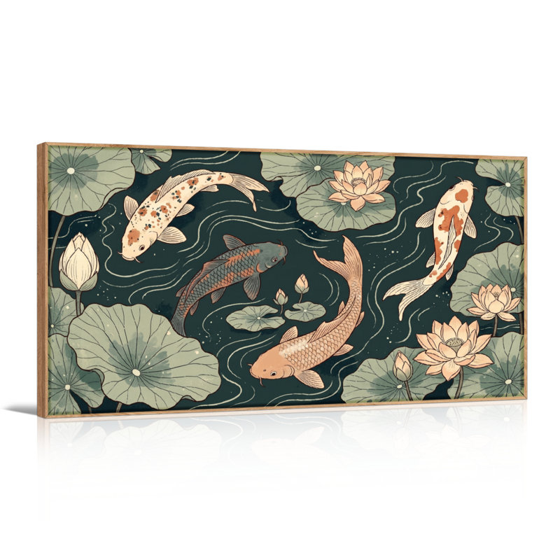 Ensemble de 1 tableau sur toile représentant des poissons koi, L 40 po x H 20 po, Naturel
