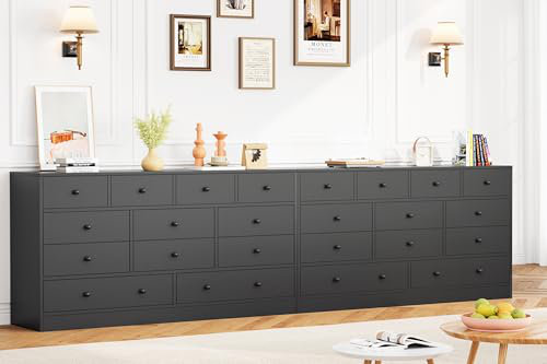 12 Drawer Dresser for Bedroom, 61 in Long Modern White Dresser TV Stand with Charging Station, Black