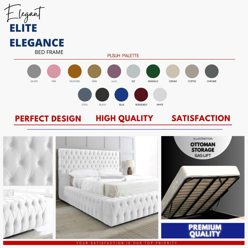 Elite Elegance Ambassador Ottoman Storage Bed - Premium Upholstered Velvet Bed Frame with Tall Headboard, Double (4'6), White