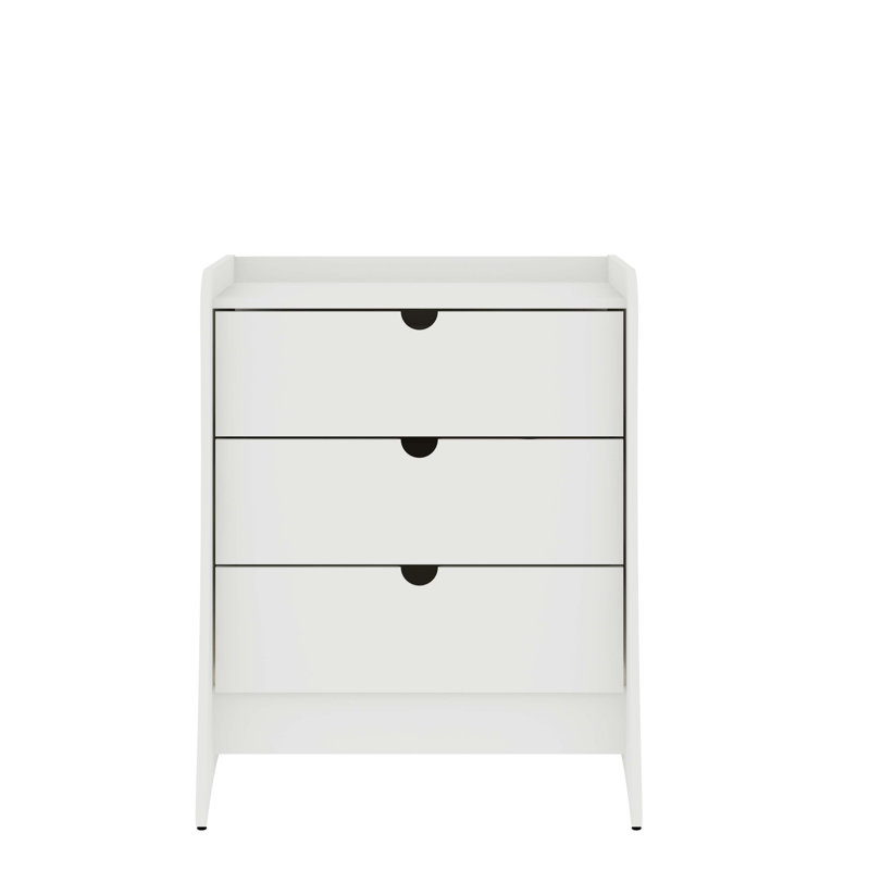 Commode de style moderne Mid-Century 28 po avec 3 tiroirs Coney, Blanc