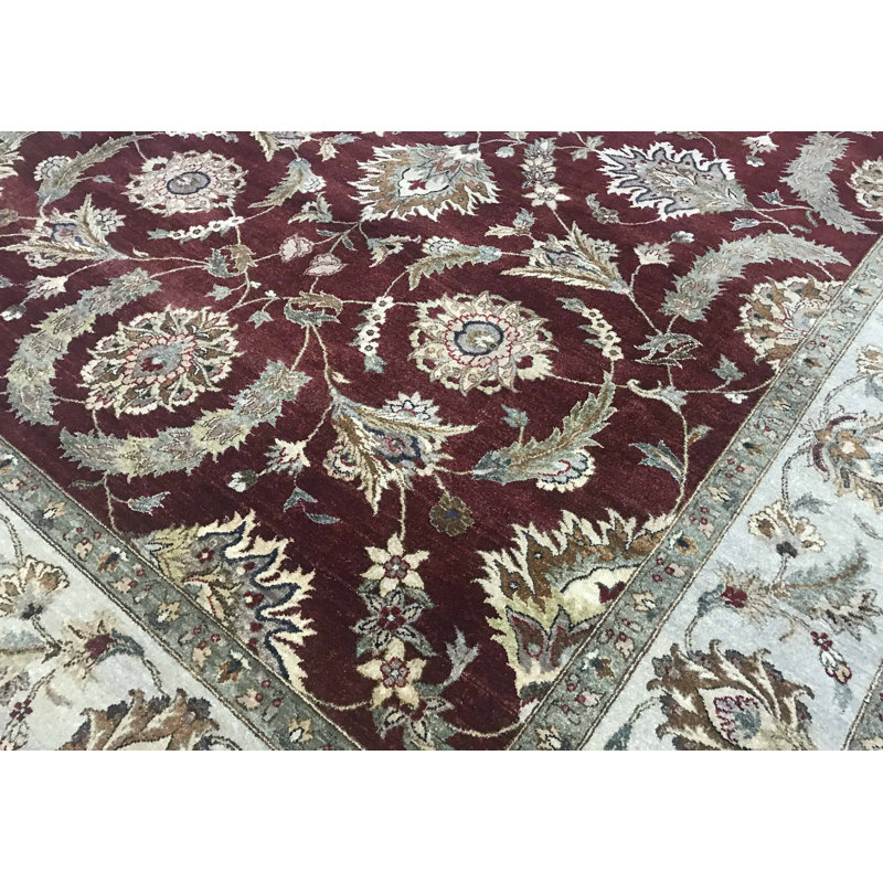 Tapis rouge et beige noué à la main de haute qualité