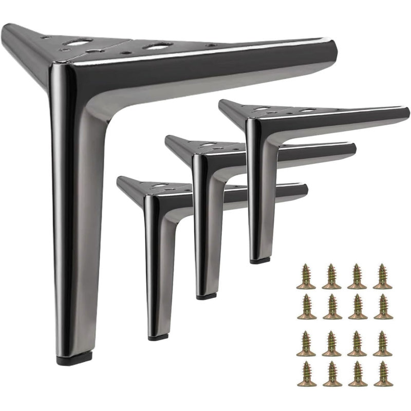 Ensemble de 4 pieds de meuble en métal robuste pour armoire avec canapé, conception triangulaire moderne, fabrication en acier au carbone durable, installation facile, ensemble de 4