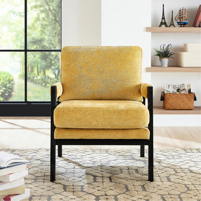 Fauteuil d'appoint en chenille jaune - siège de luxe Mid-Century
