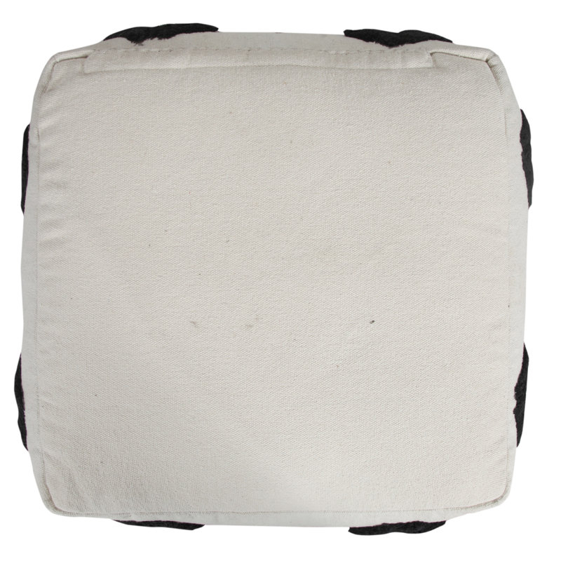 Ivory and Black Diamond Tufted Square Pouf Ottoman, 18" x 14"