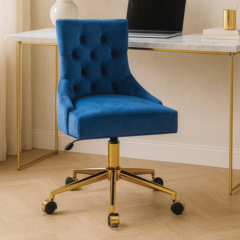 Farner Velvet Executive Chair, Gold, Blue