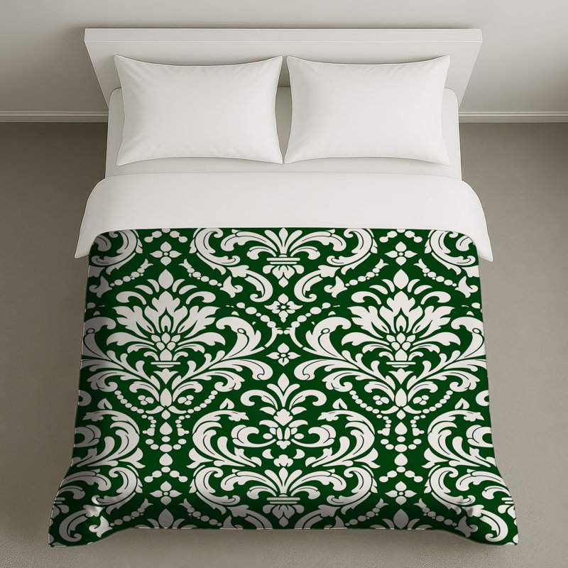 Housses de couette damassées vertes et blanches, Twin
