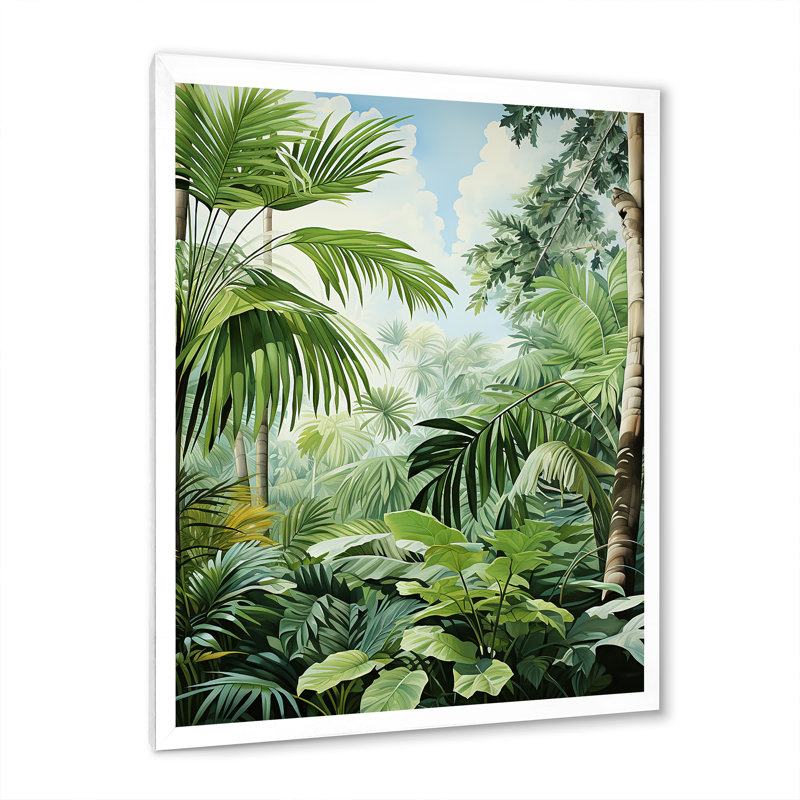 Minimalisme, jungle tropicale, tranquillité, palmiers sur toile, Cadre blanc, H 32 po x l 16 po x P 1 po