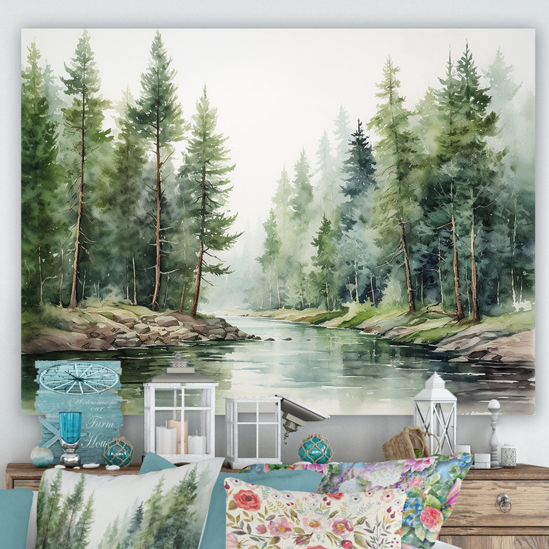 Rivière, forêt, trésor caché, paysage I, H 24 po x l 32 po x P 1 po, Toile tendue
