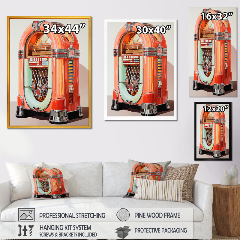 Minimalist Jukebox Melody 1 - Jukeboxes, art mural, Cadre flottant noir, H 32 po x l 24 po x P 1 po