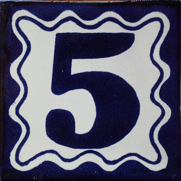 4.2" x 4.2" 3pcs TalaMex Blue Talavera Tile Number Five