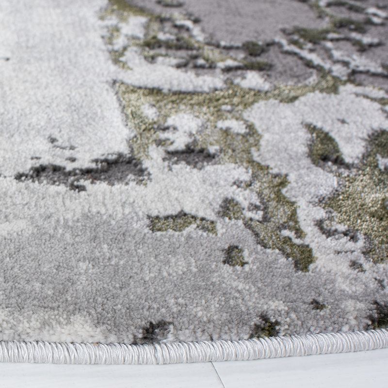 Tapis abstrait gris / vert Serafino, Rond 6 pi 7 po