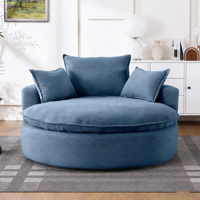 57" Corduroy Swivel Chair – Compression-Filled Deep Seat, 360° Rotate