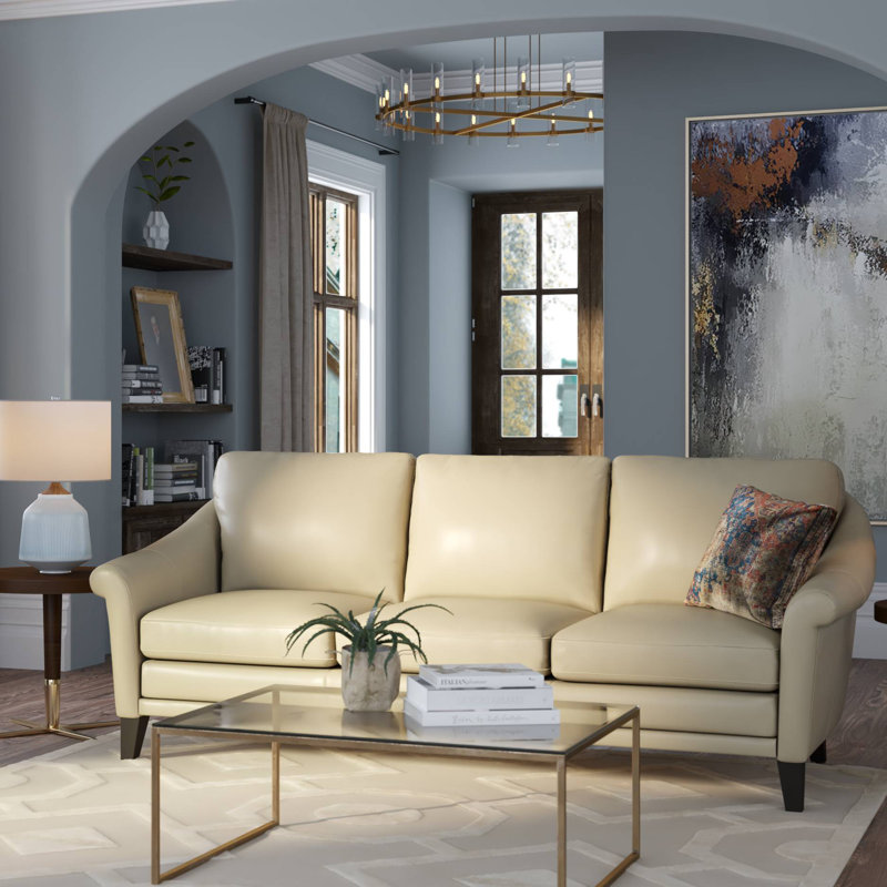 Genuine Leather 61'' Rolled Arm Loveseat, Beige Genuine Leather, 3