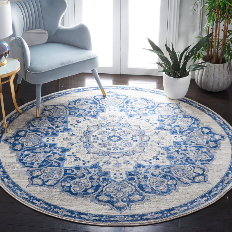 Tapis ivoire / bleu marine Arvillia, Rond 6 pi 7 po