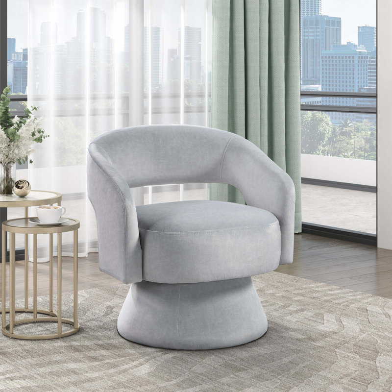 Fauteuil rembourré en velours avec base ronde, Velours gris