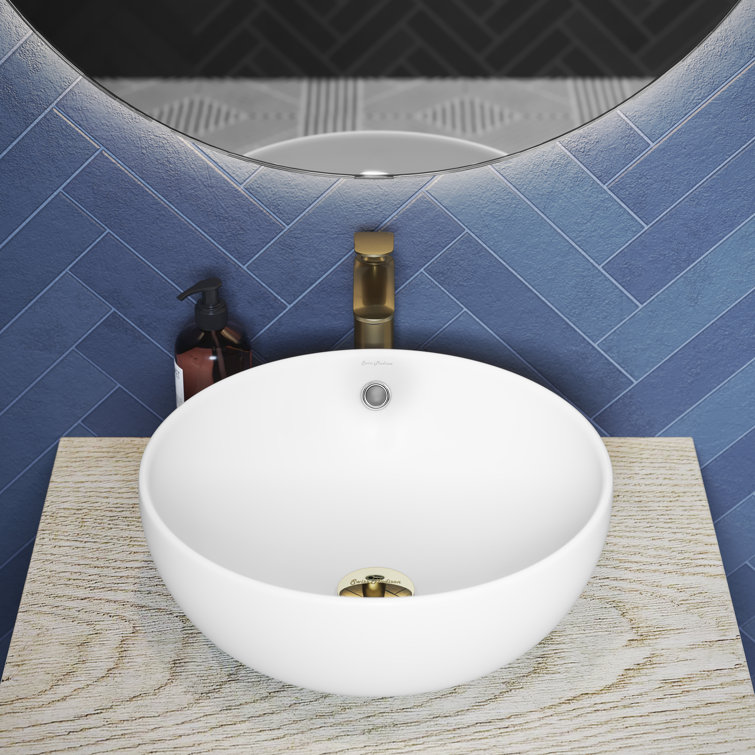 Sublime II Ceramic Circular Single Hole Faucet Vessel Bathroom Sink with Overflow