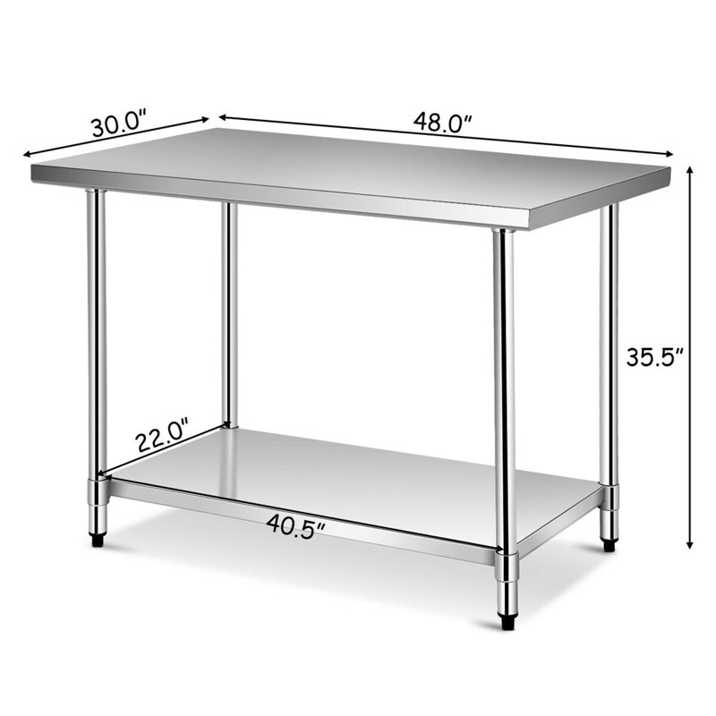 FRESCOLY Stainless Steel 48'' L x 30'' W x 35.5'' H Work Table