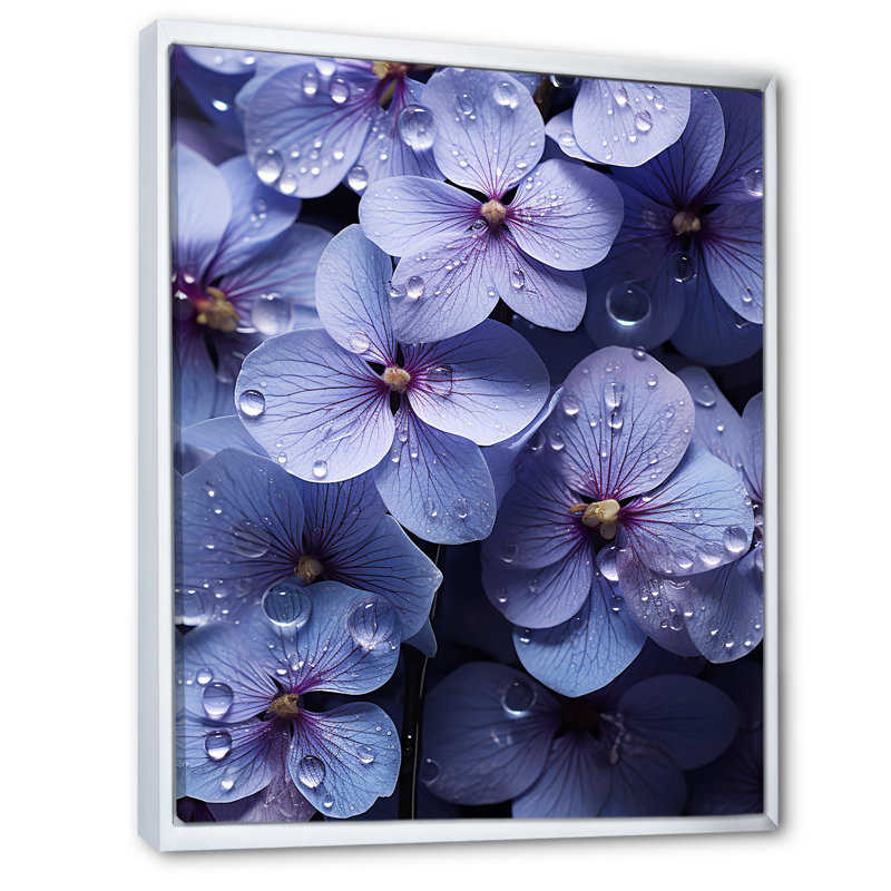 «Violets Rain», reproduction sur toile, Cadre flottant blanc, H 32 po x l 24 po