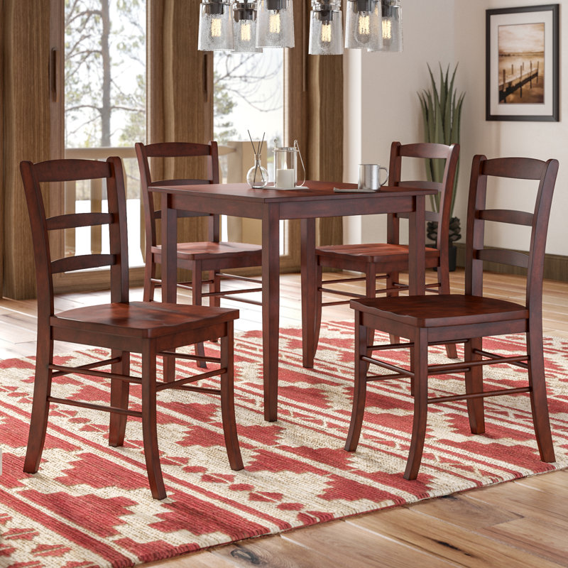 Avagrace 4 - Person Solid Wood Solid Wood Top Four Leg Dining Set, Antique Walnut