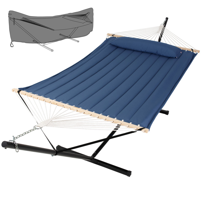 Hamac pour 2 personnes avec support et housse (livraison en 2 boîtes), Bleu