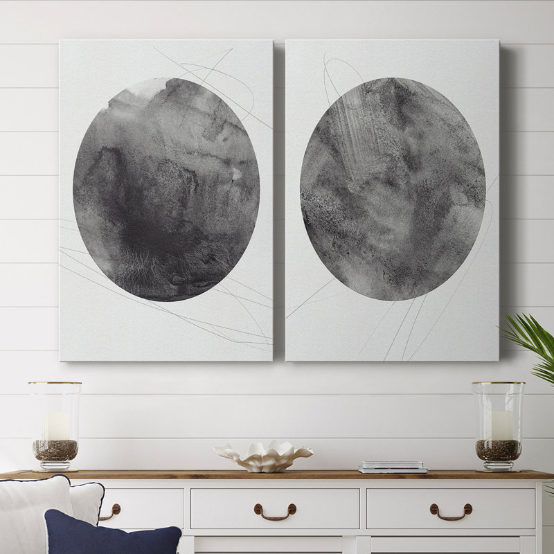 Graphite lune I - Toile tendue avec châssis de qualité supérieure - Prêt à être accroché, H 48 po x l 64 po