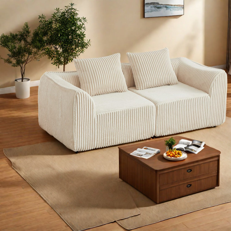 Canapés à compression, canapé moderne en velours côtelé beige de 72 pouces pour la maison