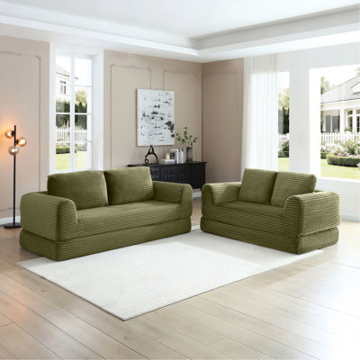 Canapé-lit convertible 2-en-1 pliable, canapé-lit en velours côtelé moderne avec 2 * oreillers, ensemble de canapé-lit modulaire sans dossier avec lit escamotable, canapé-lit pliant pour le salon