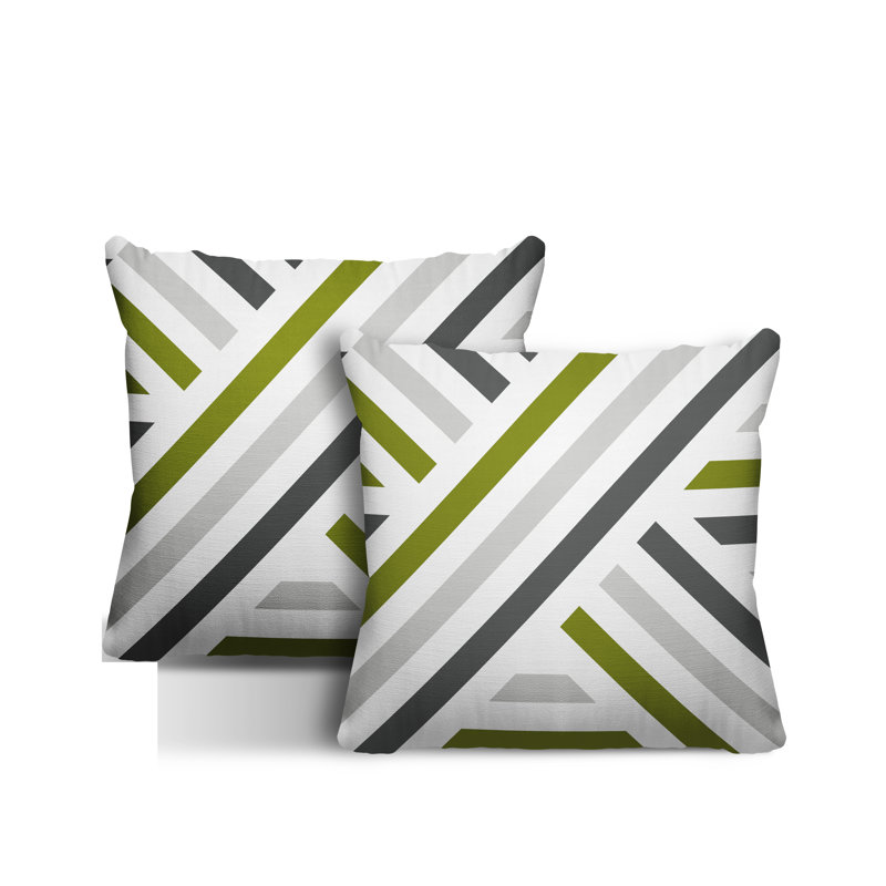  Coussin décoratif intérieur / extérieur à rayures, L 15 po x H 15 po, Chartreuse