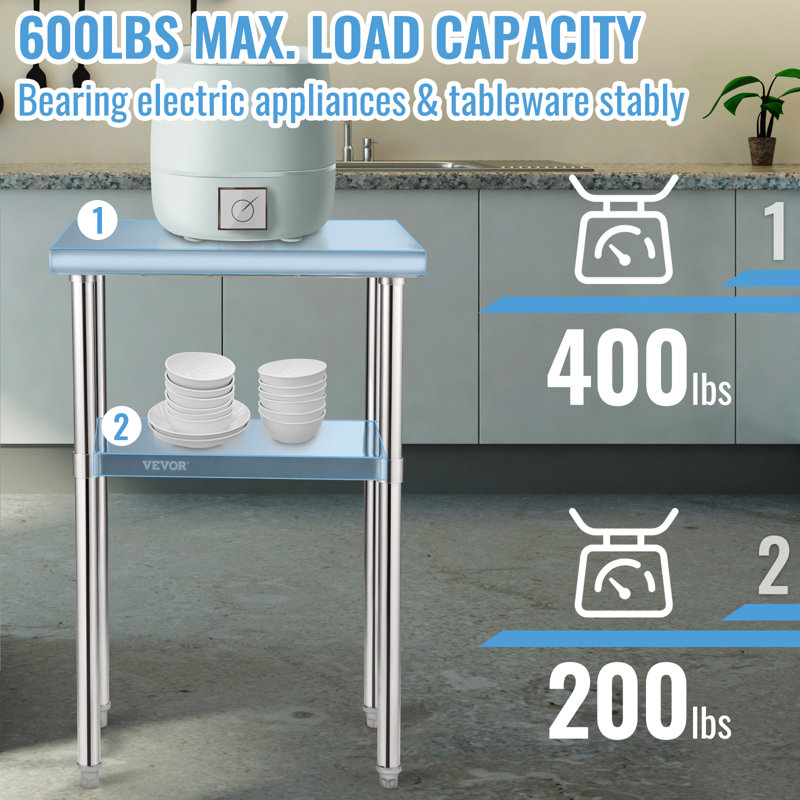 VEVOR 36" Stainless Steel Prep Table with Adjustable Undershelf