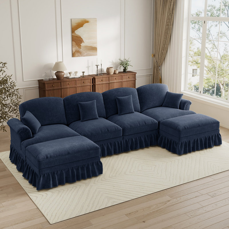  Sectionals Sofa, Living Room Set, U Shape Sofa, For Living Room, Blue Chenille