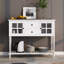 Buffet console pour le salon en blanc, armoire de rangement de style - 2 tiroirs, armoires vitrées, pieds en bois massif, buffet blanc d'aspect chic avec tablette inférieure, conception spacieuse, deux-104204895-104204894