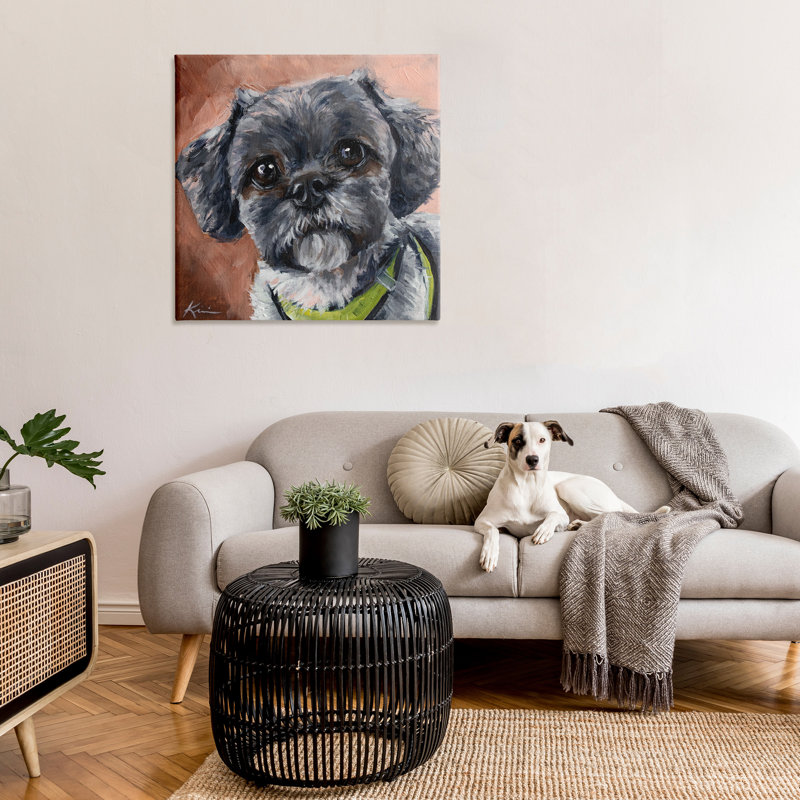 Au-855-Toile, portrait de chien Shih Tzu noir sur toile par Lindsay Kivi, peinture d'art, H 36 po x l 36 po x P 1,5 po