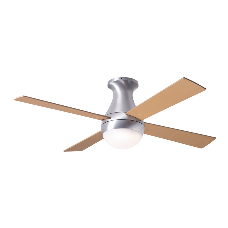 Ball LED Flush Mount Ceiling Fan, Brushed Aluminum, Handheld Remote Control (2-wire), Maple