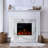  53-In. Electric Fireplace Mantel with Marble in White and Deep Log Insert with 5 Multicolor Flames