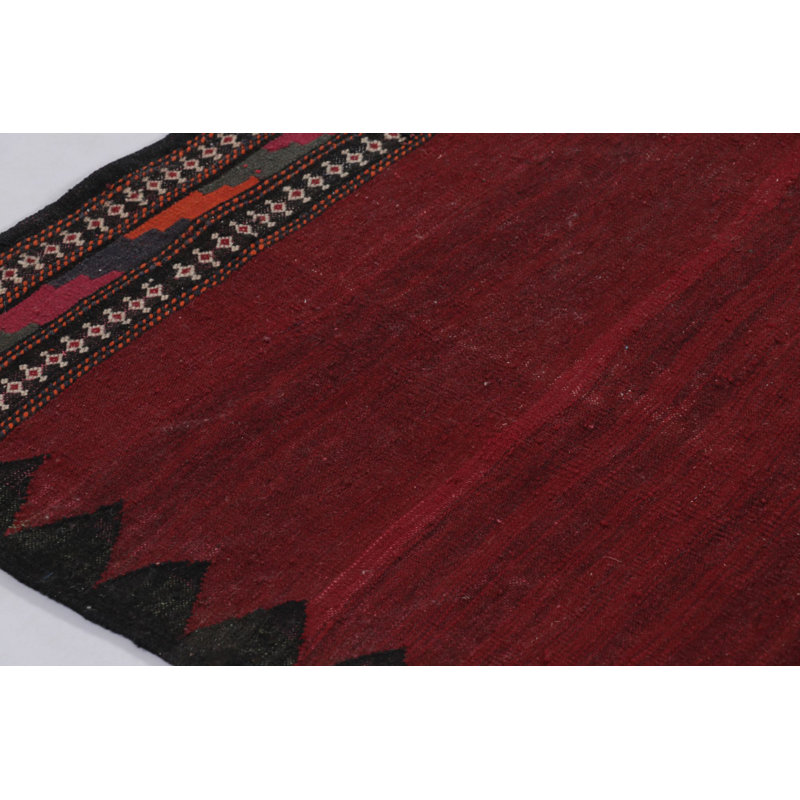 Vintage Afghan Solid Kilim In Red With Geometric Tribal Patterns - Rug & Kilim