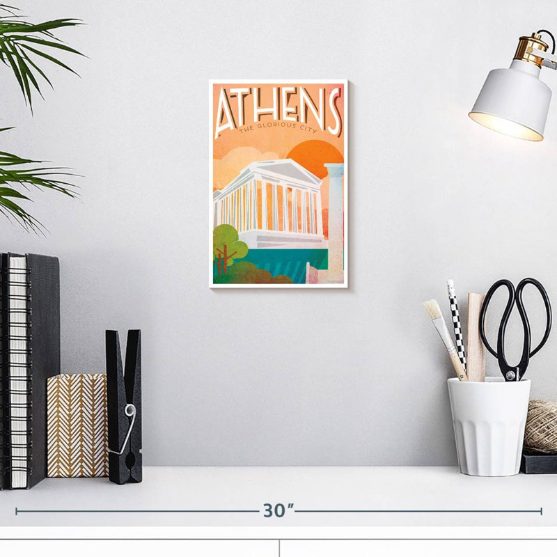 Affiche rétro d'Athènes, H 12 po x l 8 po