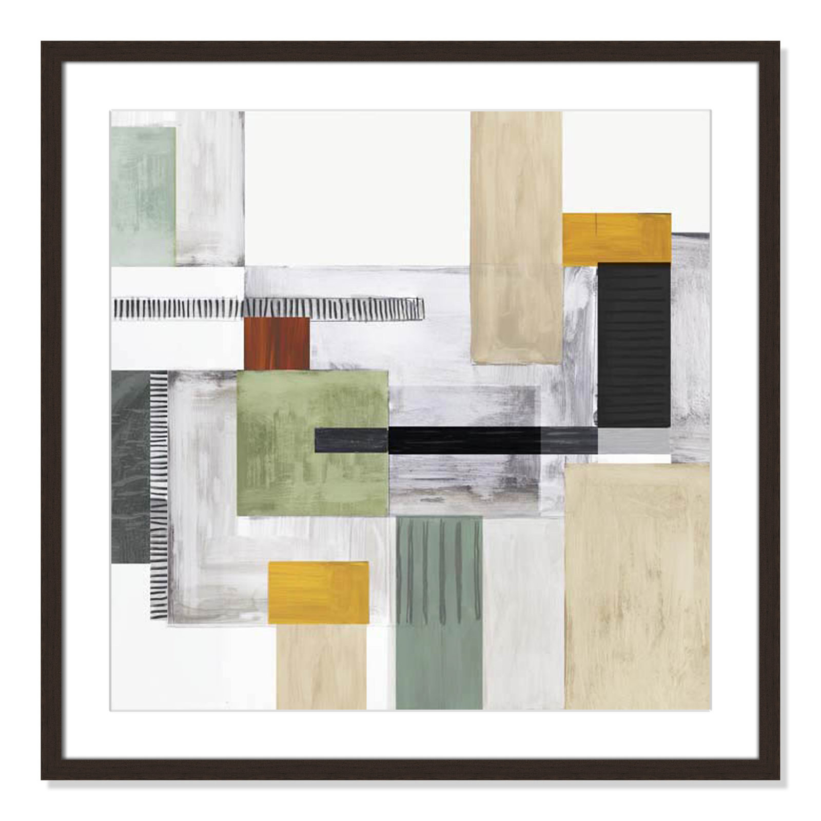 Playful Blocks, 27.5" H x 27.5" W x 0.75" D, Walnut Box Framed