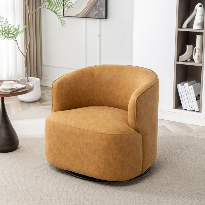 Tybias Faux Leather Swivel Barrel Chair, Yellow
