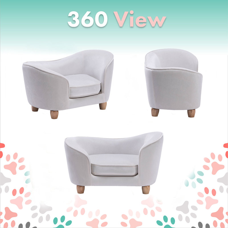 Cream Faux-Velvet Elevated Pet Sofa for Small Pets