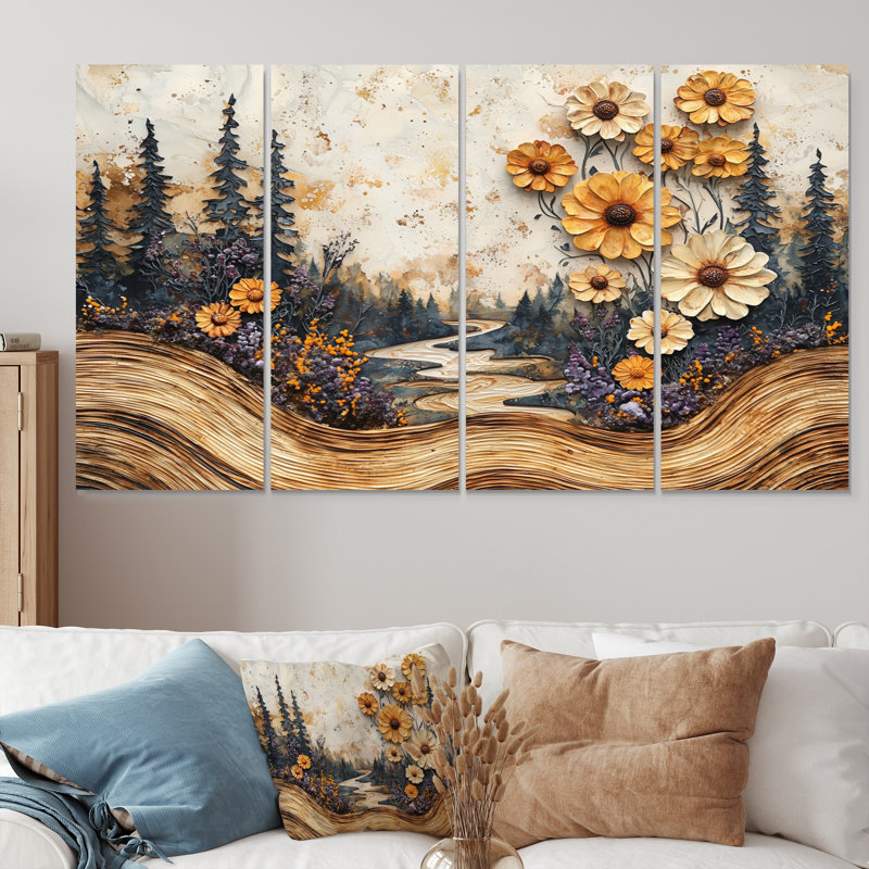 Pinellas - Wildflowers Wall Art - ensemble d'art mural traditionnel 4 pièces, H 28 po x l 48 po
