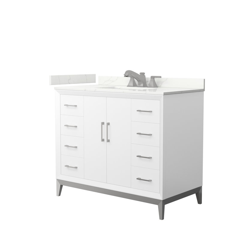 Amici Single Bathroom Vanity with Top, Satin Bronze, Giotto Quartz, 48"