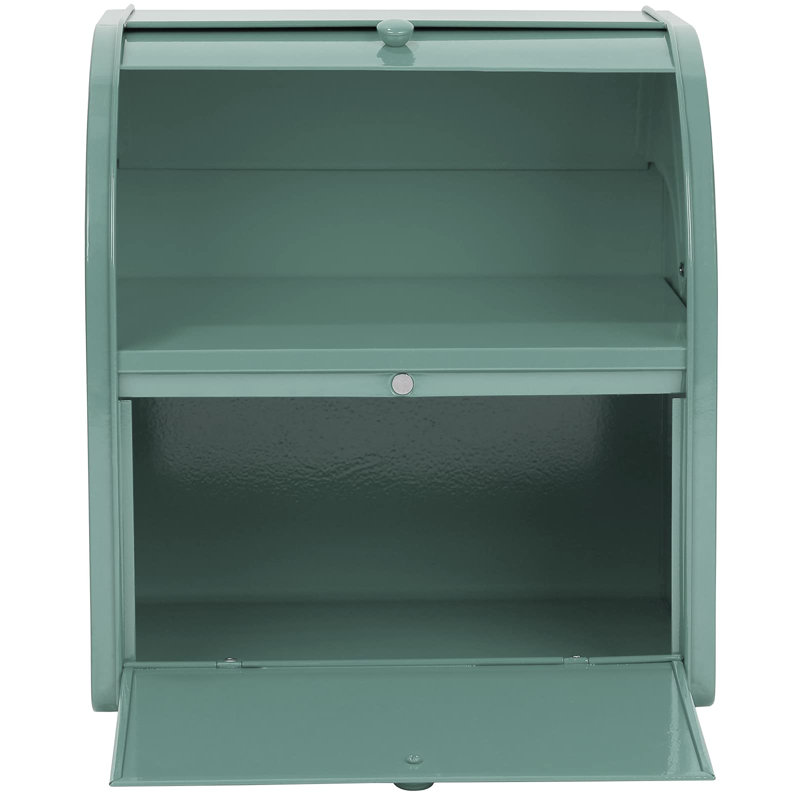 Boîte à pain en acier inoxydable, boîte à pain à 2 compartiments avec couvercle à enroulement, grand contenant de rangement pour aliments pour le comptoir de la cuisine, boîte à pain en métal, porte-pain pour comptoir, (vert)