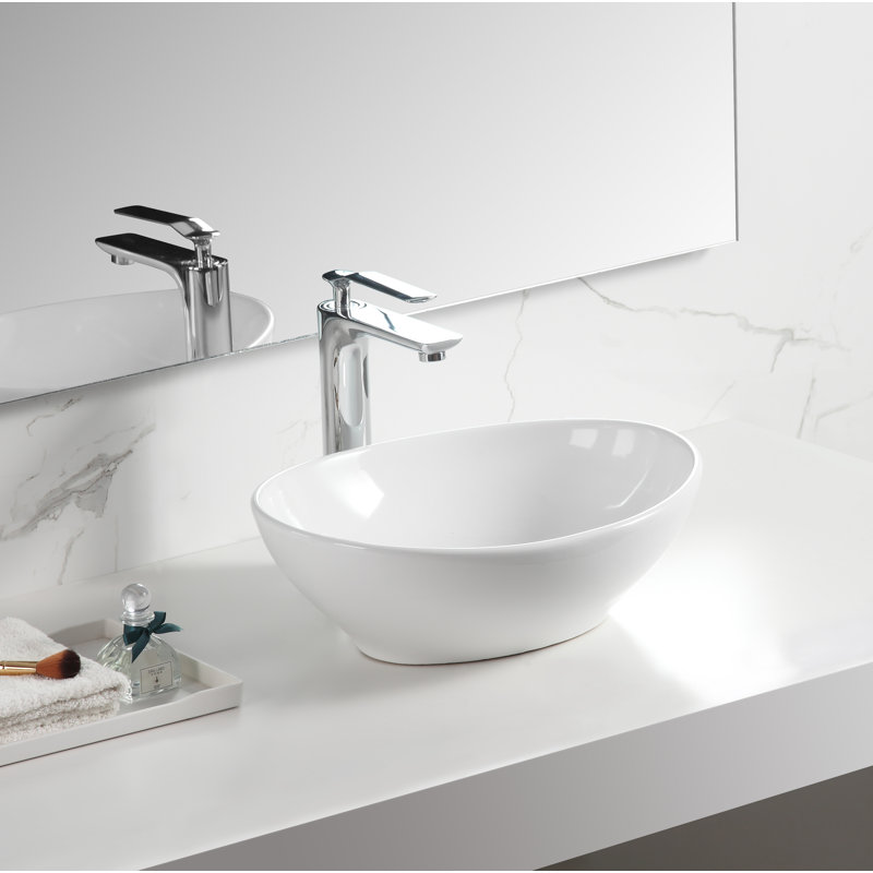 Dyconn Faucet 13.2'' Glossy White Ceramic Oval Bathroom Sink